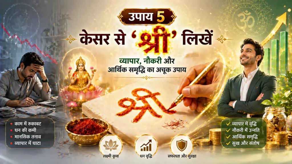 उपाय 5: केसर से "श्री" लिखें – व्यापार, नौकरी और आर्थिक समृद्धि का अचूक उपाय