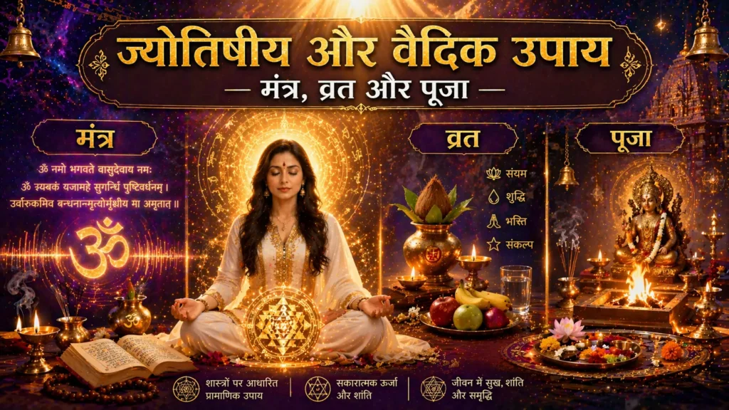 ज्योतिषीय और वैदिक उपाय — मंत्र, व्रत और पूजा